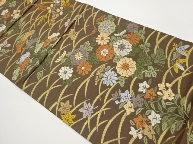 JAPANESE FUKURO OBI / WOVEN AUTUMN FLOWERS